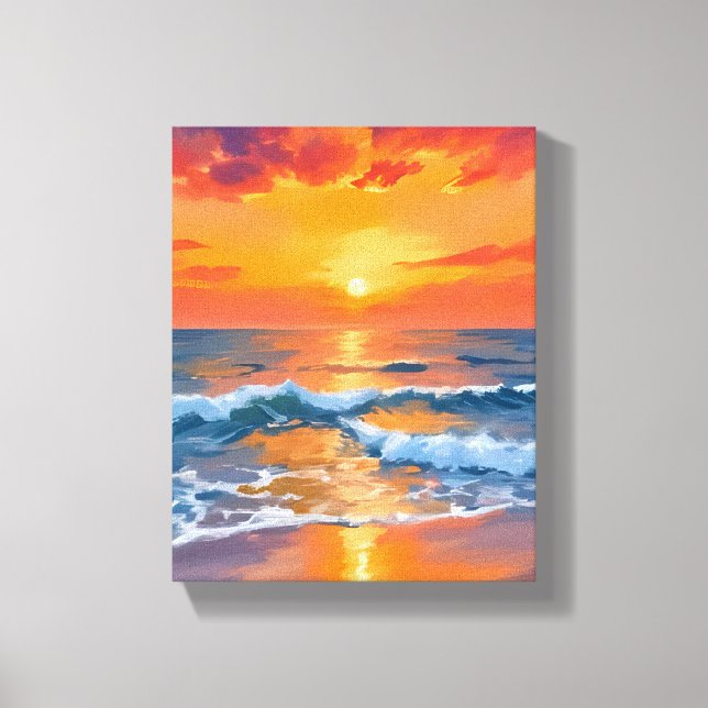 Toile Golden Hour Sunset Ocean Beach Painting (Recto)
