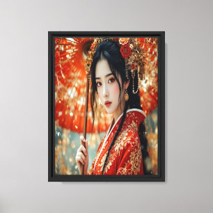 Toile Golden Kimono Elegance - Regal Portrait japonais
