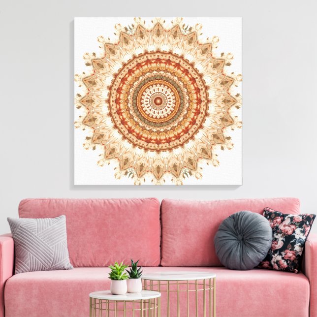 Toile Golden Mandala – Boho Spiritual Geometry Wall Art (Insitu(Salon))