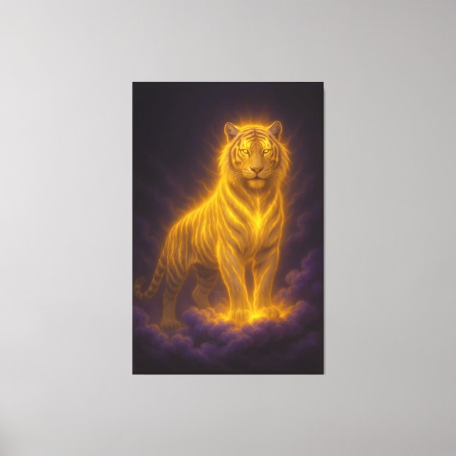 Toile Golden Radiant Tiger on Storm Clouds – Fantasy Art (Recto)