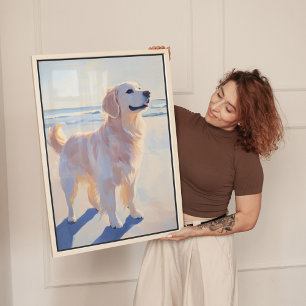 Toile Golden Retriever at the Beach Art Imprimer