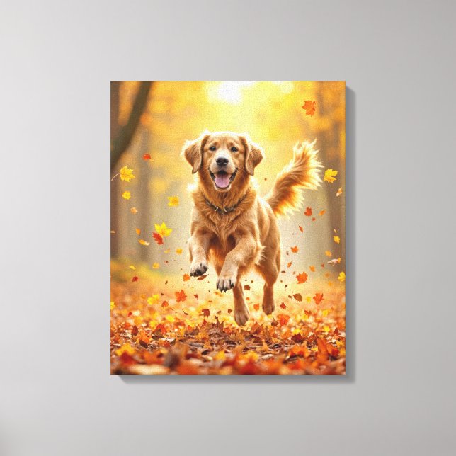 Toile Golden Retriever En Automne Woods (Recto)