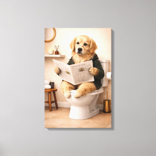 Toile Golden Retriever lisant un journal Humour de salle