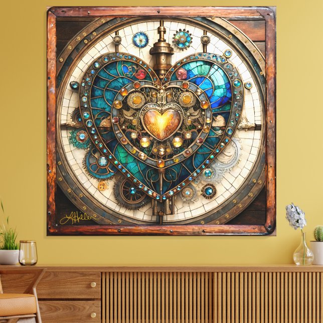 Toile Golden Stained Glass Heart Steampunk Series (Insitu(Salon))