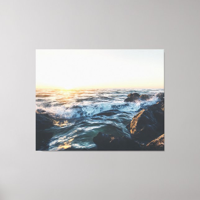 Toile Golden Sunset Ocean Waves on Rocks Serene Seascape (Recto)