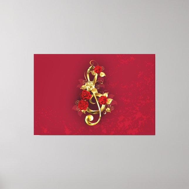 Toile Golden Treble Clef avec fleurs Roses (Recto)