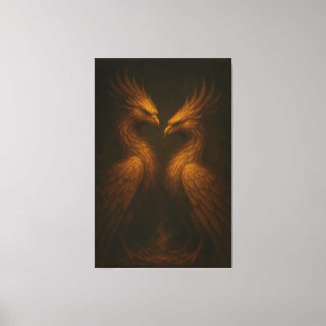 Toile Golden Twin Phoenix • Luxury Fine Art Canvas (Recto)