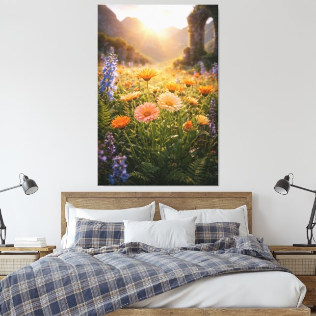 Toile Golden Wildflowers at Sunrise – Cinematic Floral (Insitu(Chambre))