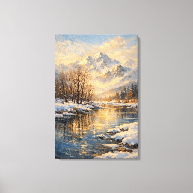 Toile Golden Winter River Serenity – Oil Painting (Recto)