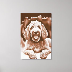 Toile Goldendoodle Art "Happy Dog" Couleurs neutres chau