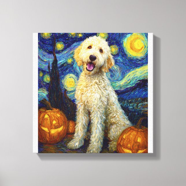 Toile Goldendoodle Chien Mignon Halloween Jack O Lantern (Recto)