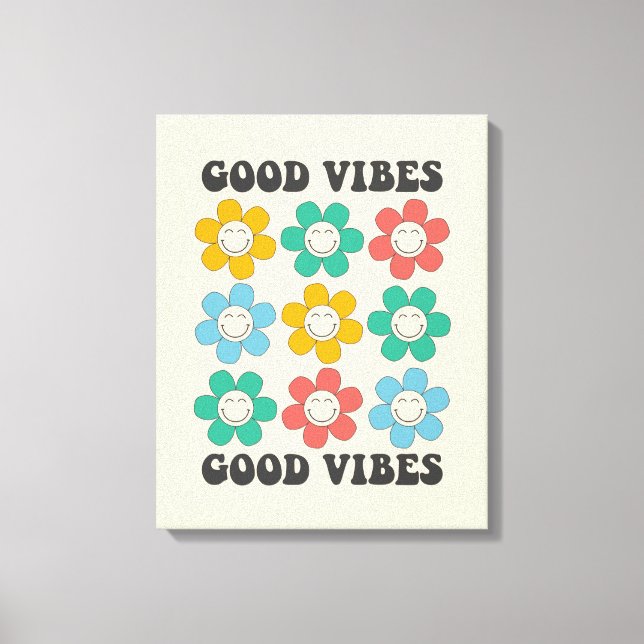 Toile Good Vibes Fleurs marguerites colorées (Recto)