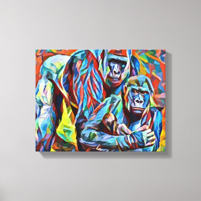 Toile Gorilla Ape Famille jungle Abstraite Animaux Art (Recto)