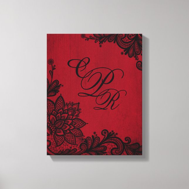 Toile Goth Red Grunge Black Lace Mariage Monogramme (Recto)