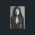 Toile Gothic Velvet Hooded Portrait<br><div class="desc">A mesmerizing black-and-white portrait shows a woman with eyes softly closed beneath a deep velvet hood. Sleek dark hair parts down the center while an elaborate high-necked gothic gown with structured corset and plunging neckline accentuates her graceful form. Intricate metallic details and ornate earrings add subtle luxury against a textured...</div>