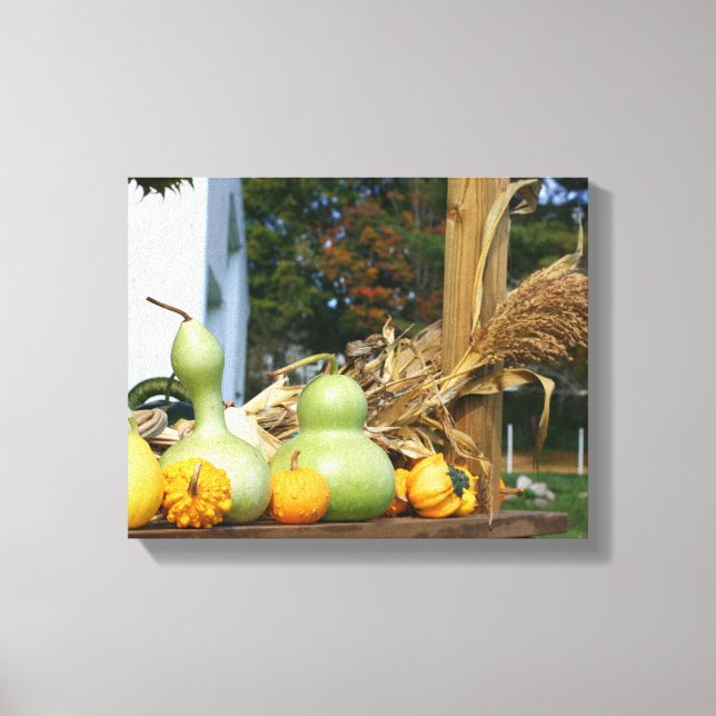 Toile Gourds Cornstalks Farm Stand Automne (Recto)