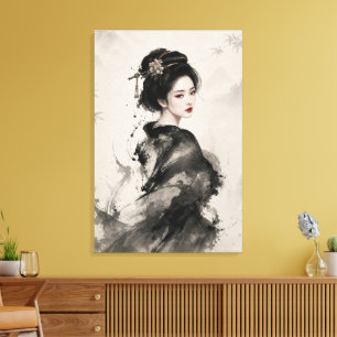 Toile Grâce Silencieuse – Portrait Élégant de Geisha à l