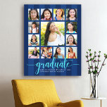 Toile Graduation K-12 Photo Collage Navy Blue Script<br><div class="desc">Soyez fier, réjouissez-vous et présentez cette étape importante de votre grade favori. Créez cette vilaine, étonnante, simple, moderne, personnalisée fin d'études secondaires K - 12 photo collage peinture murale pour un souvenir que vous serez toujours chérir. Un visuel amusant et élégant de la typographie de script de parties scintillant bleu...</div>
