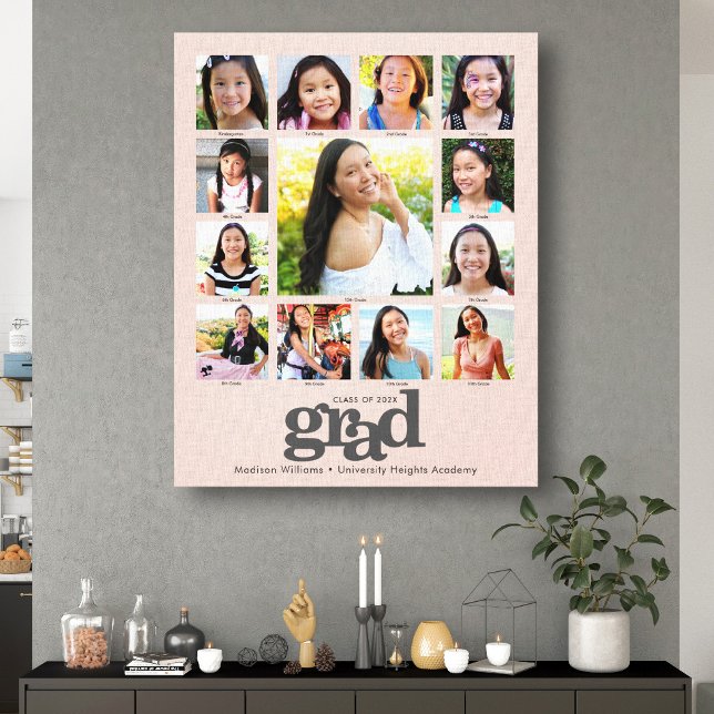 Toile Graduation K-12 Photo Collage rose pâle gras (Créateur téléchargé)