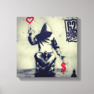Toile Graffiti argent ou amour
