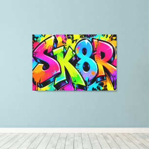 Toile Graffiti Néon Skateur Sk8r Coloré StreetArt Urbain