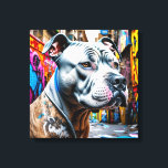 Toile Graffiti Street Art Brindle Pitbull Lover<br><div class="desc">Art numérique urbain coloré avec un Brindle Pitbull assis dans une rue de la ville entourée de graffiti.</div>