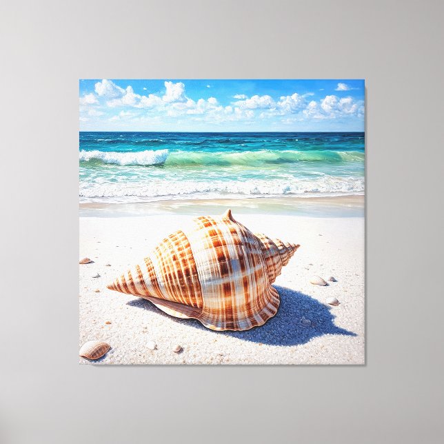 Toile Grand coquillage sur une plage de sable immaculé (Recto)
