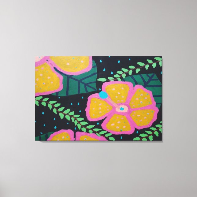 Toile Grand Hibiscus jaune sur le noir (Recto)