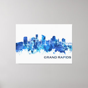 Toile Grand Rapids Michigan Skyline Blue
