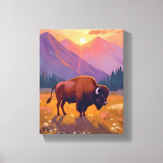 Toile Grand Teton Bison | National Park Travel Painting (Recto)