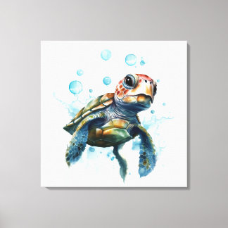 Toile Grande Bébé Sea Turtle Aquarelle Art