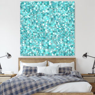 Toile Grande Mosaïque Turquoise Mur Décor Art
