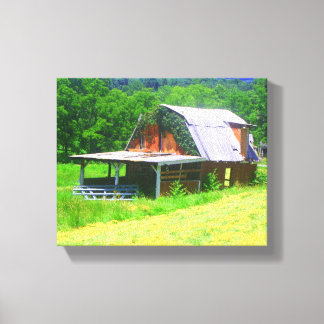 Toile Grange rouge dans les montagnes