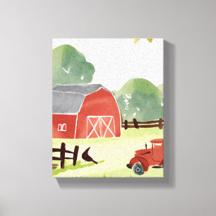 Toile Grange rouge Peinture aquarelle de tracteur de f