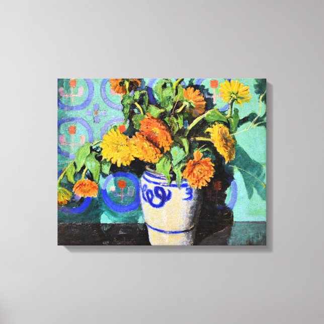 Toile Grant Wood - Calendulas, peinture florale (Recto)
