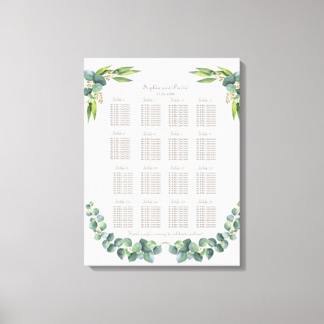 Toile Graphique de placement de mariage aux feuilles de  (Recto)