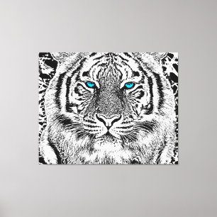 Toile Graphique de tigre noir et blanc aux yeux bleus