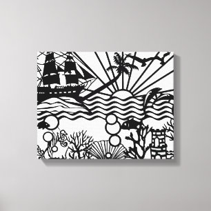Toile Graphisme B&W voilier Navire sous-marin