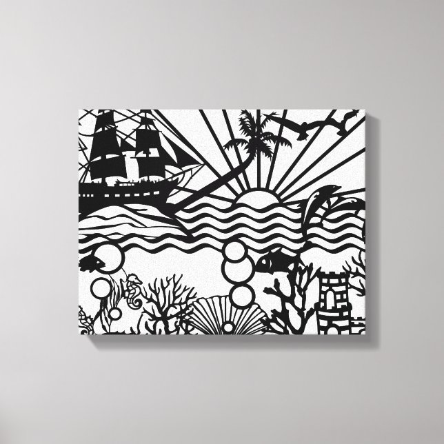 Toile Graphisme B&W voilier Navire sous-marin (Recto)