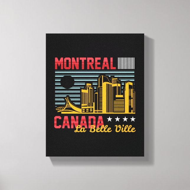 Toile Graphisme de voyage rétro sur la skyline de Montré (Recto)