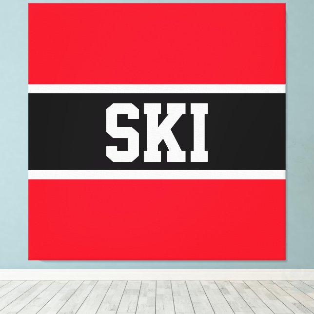 Toile Gras brillant Rouge Noir Blanc "SKI" Stripes (Insitu (Plancher de Bois))