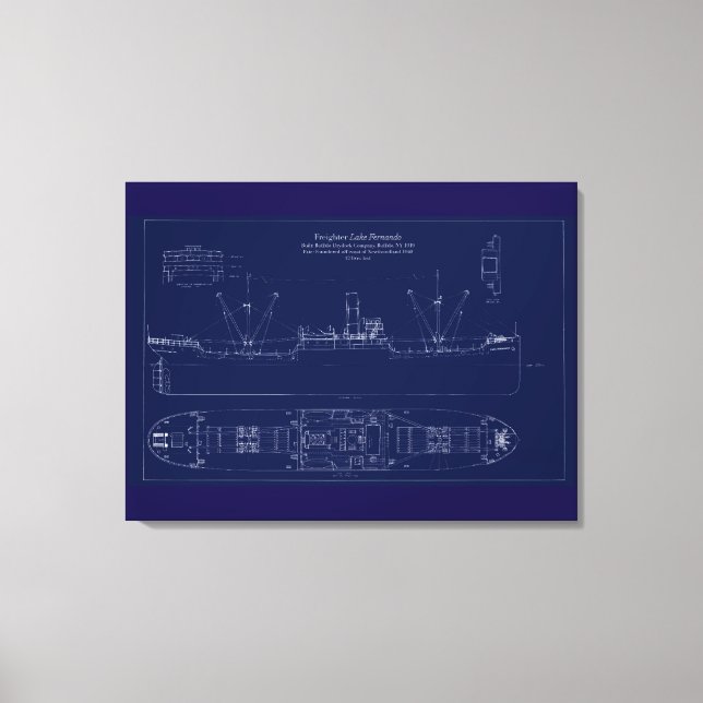 Toile Great Lakes Freighter Lake Fernando Blueprint (Recto)