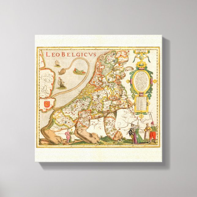 Toile Great Old Map of Belgium (Year 1617) (Recto)