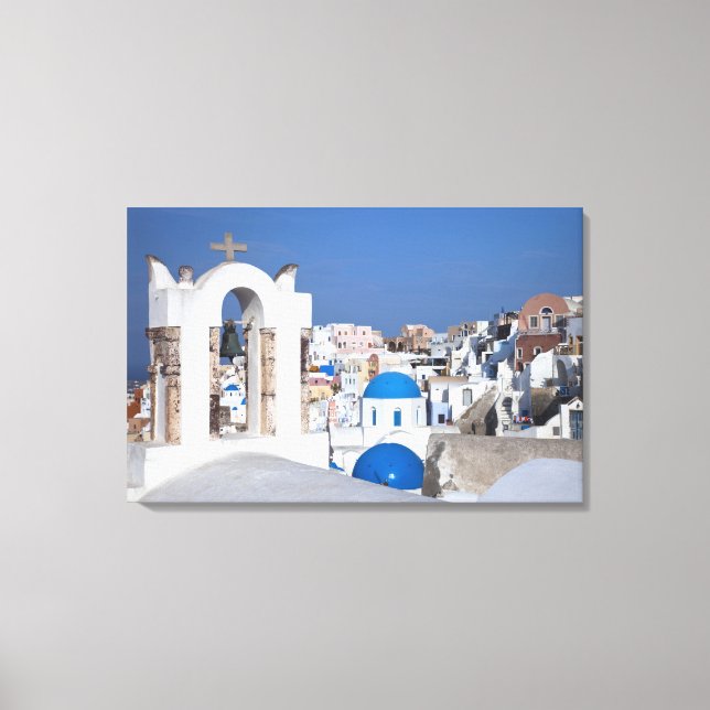 Toile Grèce, Santorin. Clocher et dômes bleus de 2 (Recto)