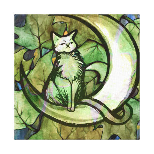 Toile Green Ivy Chat Lune Enfant Art Luna Chats