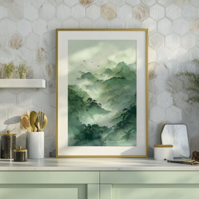 Toile Green Misty Mountain Landscape Art (Créateur téléchargé)