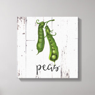 Toile Green PEAS White Wood Rustic Farmhouse Cuisine Art