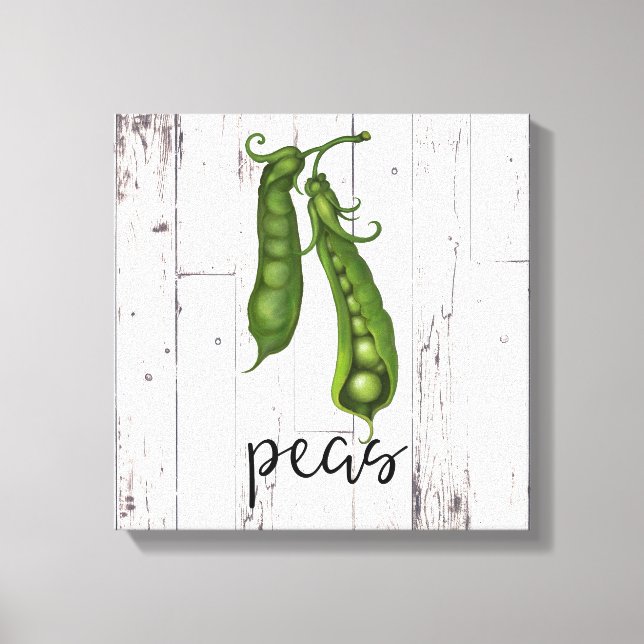Toile Green PEAS White Wood Rustic Farmhouse Cuisine Art (Recto)
