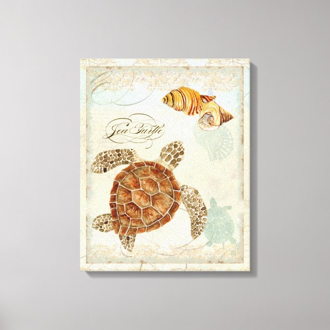 Toile Green Sea Turtle Coastal Beach - Aquarelle Art (Recto)
