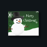 Toile Green Snowman Winter Scène Christmas Canvas Imprim<br><div class="desc">Décorez vos murs de joie avec ce magnifique décor d'hiver de Snowman vert en toile étirée de Noël Imprimer. Canvas Print design présente un bonhomme de neige heureux dans une scène hivernale enneigée contre un arrière - plan vert orné de flocons de neige de couleur assortie. Autres cadeaux et objets...</div>